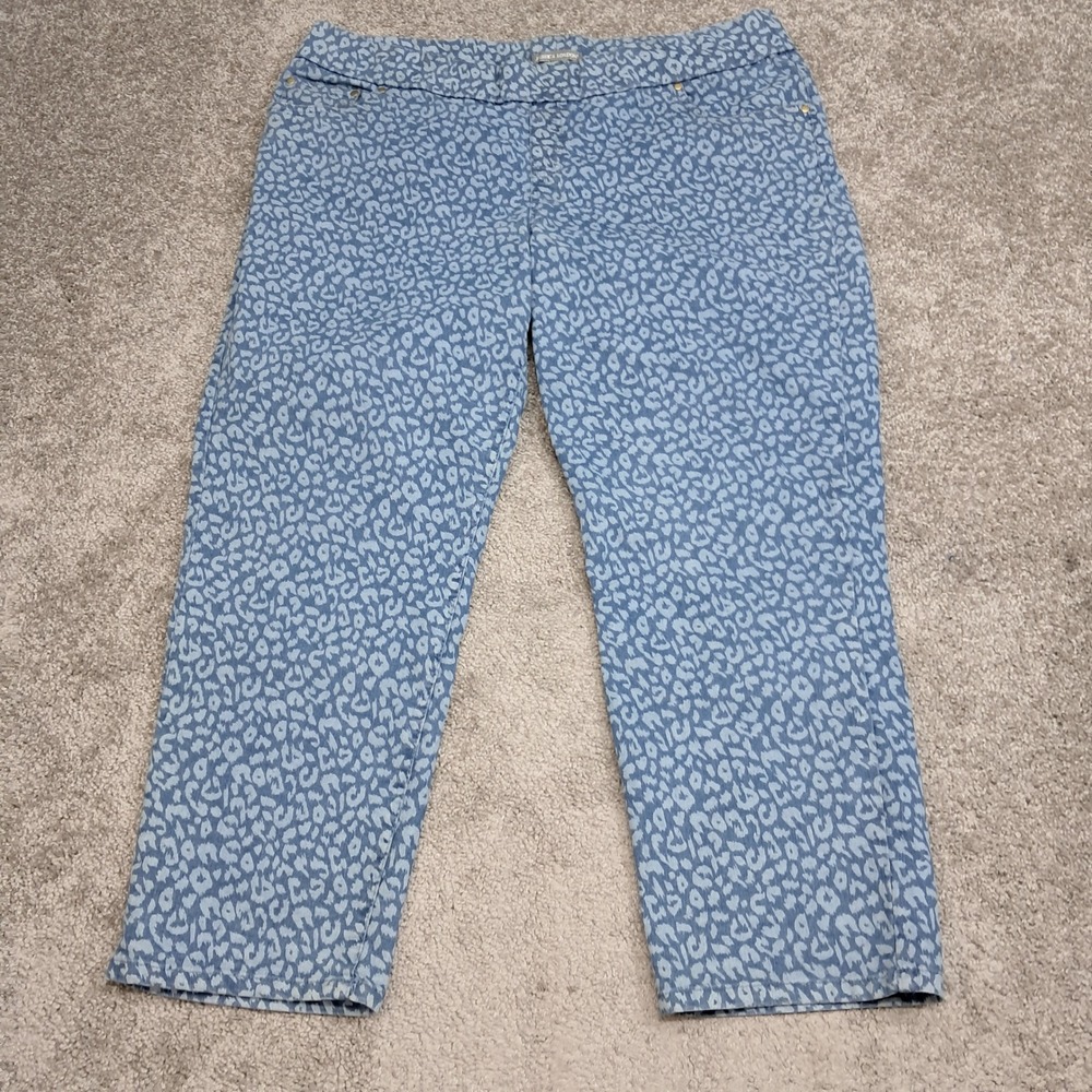 Jessica London Blue Leopard Print Pull On Stretch Jeans Womens 24W 49-0435-5